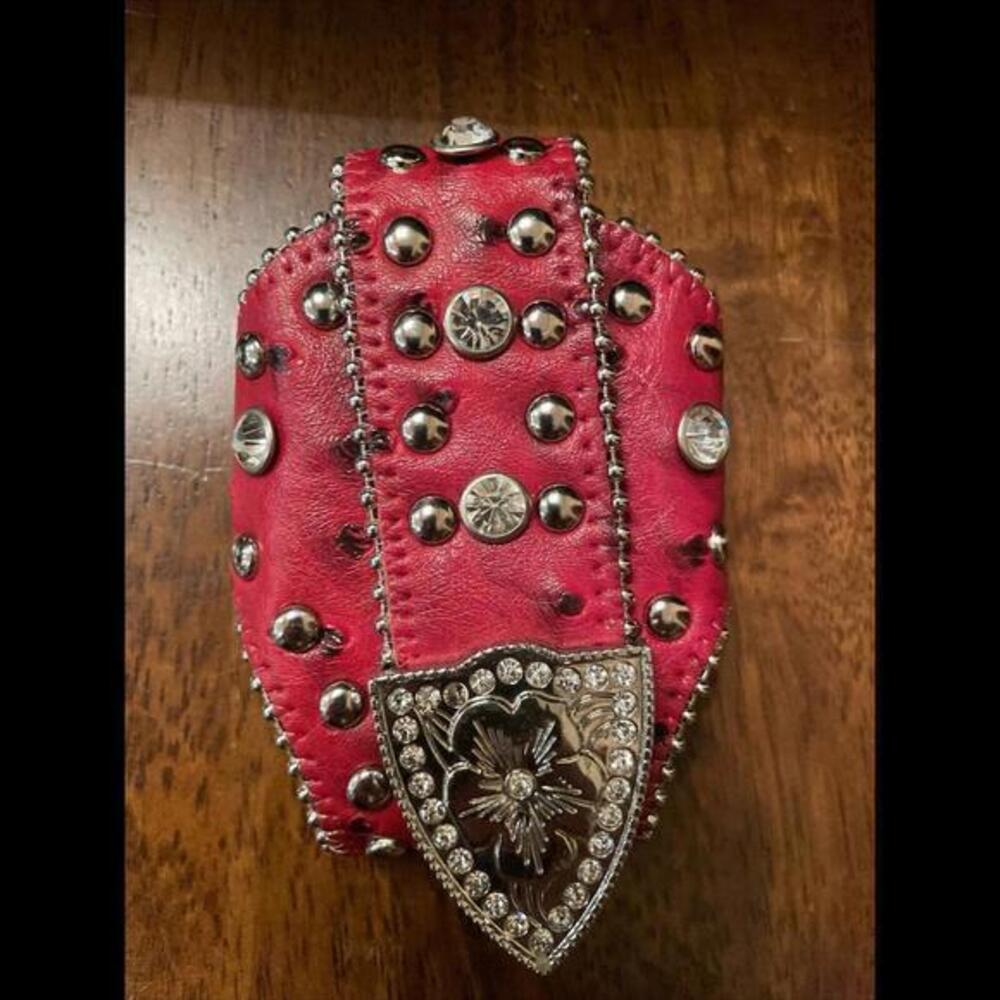 Montana West red Leather Bling Cell Phone Case holster clip Rhinestones